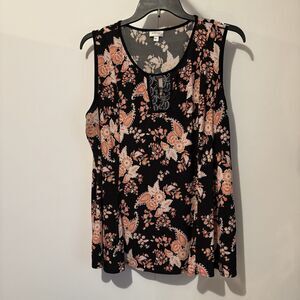 Avenue Woman Plus 22/24 Black Pink Tank Blouse Floral Keyhole Preown Chest 50"